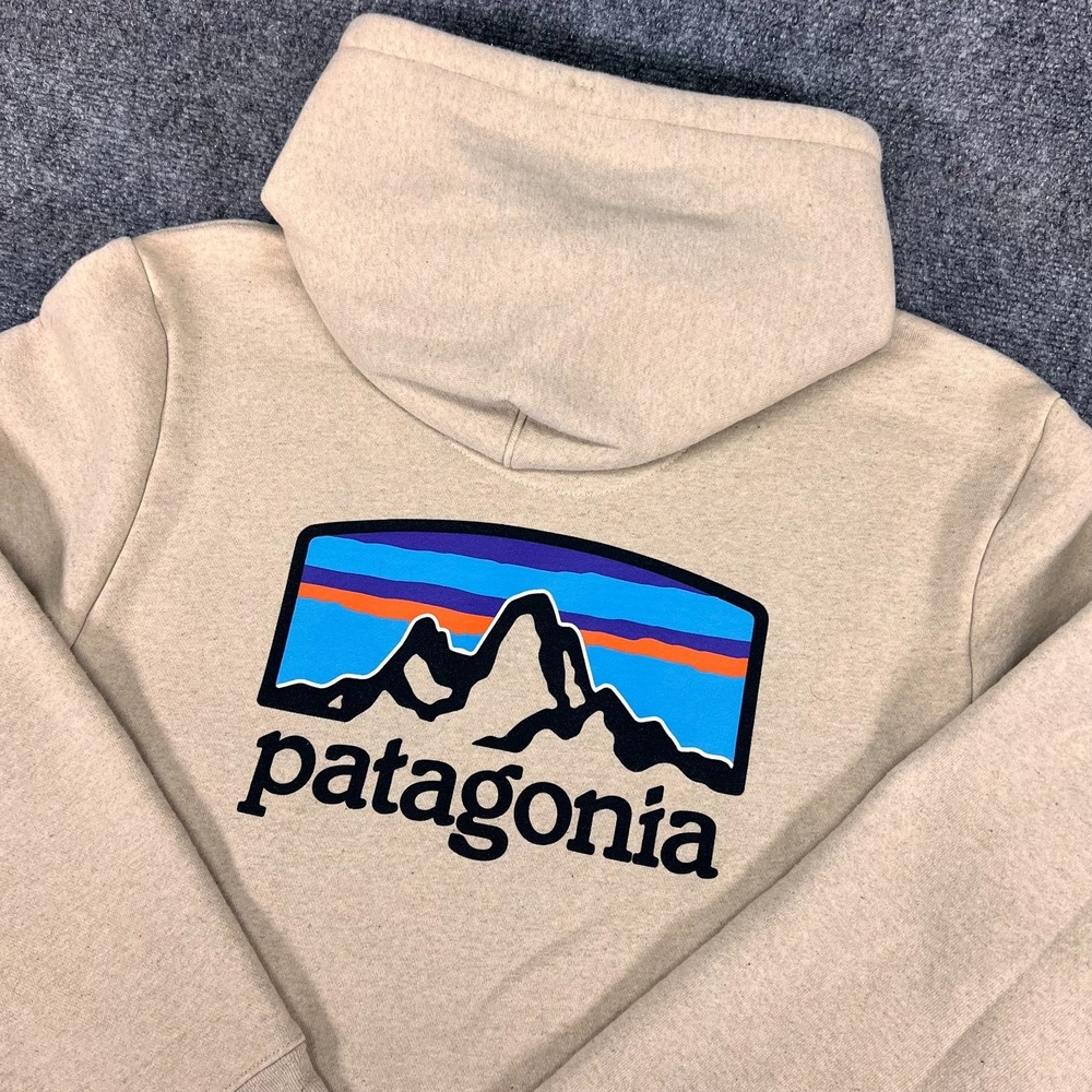 Patagonia Worn Wear Fitz Roy Horizons Uprisal LS Beige Hoody Men's M Wmn's L